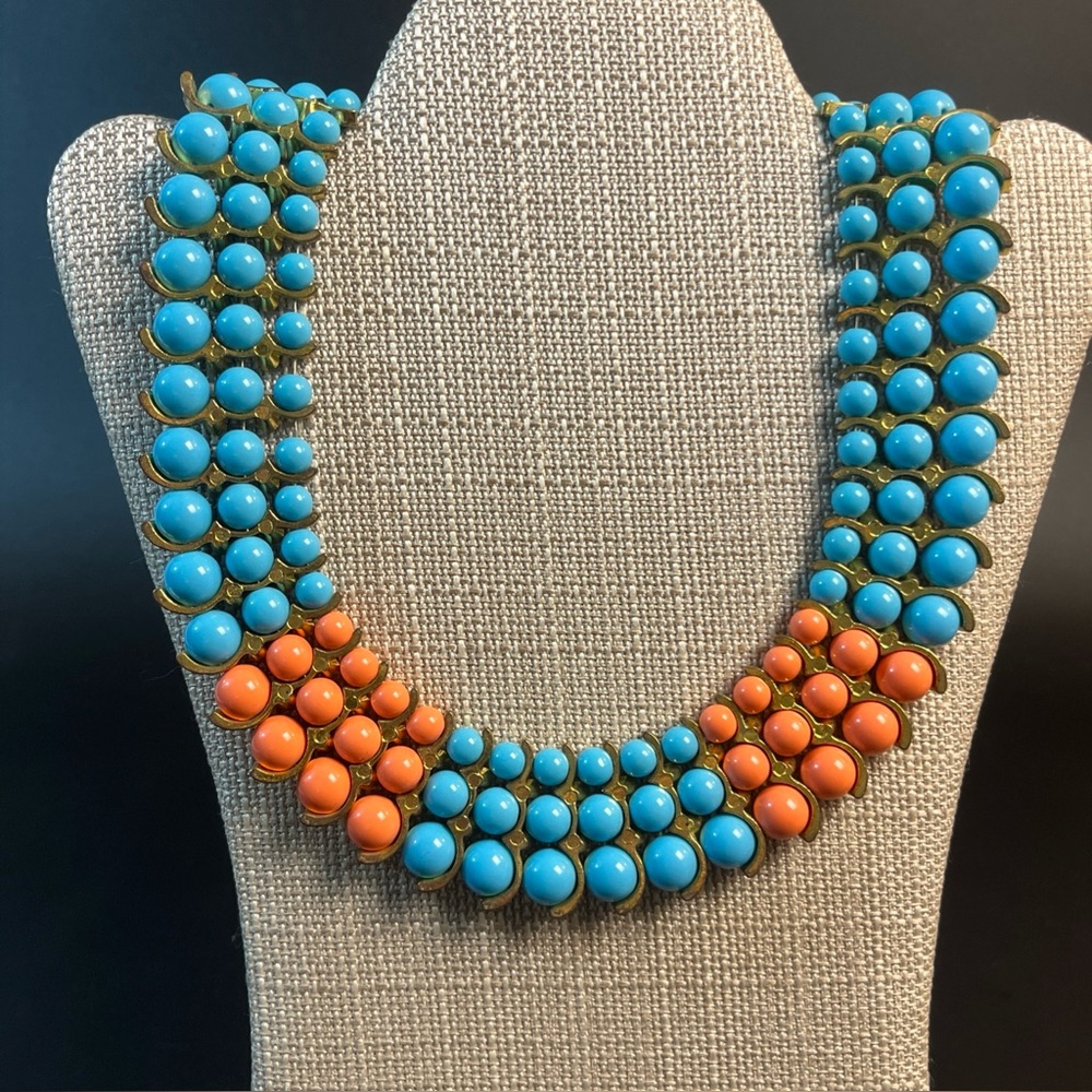 Elegant Blue and Orange Beaded Necklace